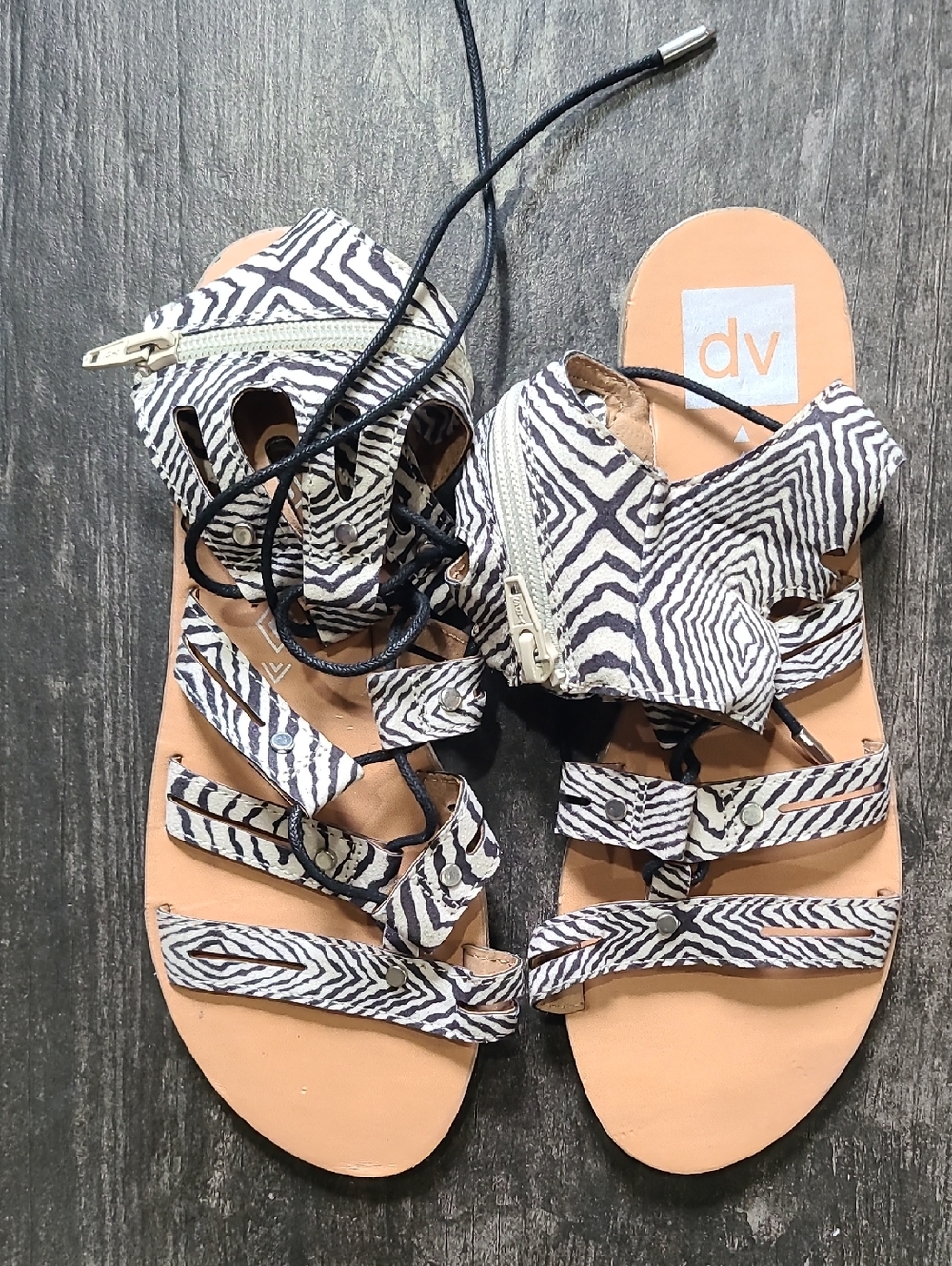 DV by Dolce Vita Zebra-Print Lace-Up Sandals - Black & White